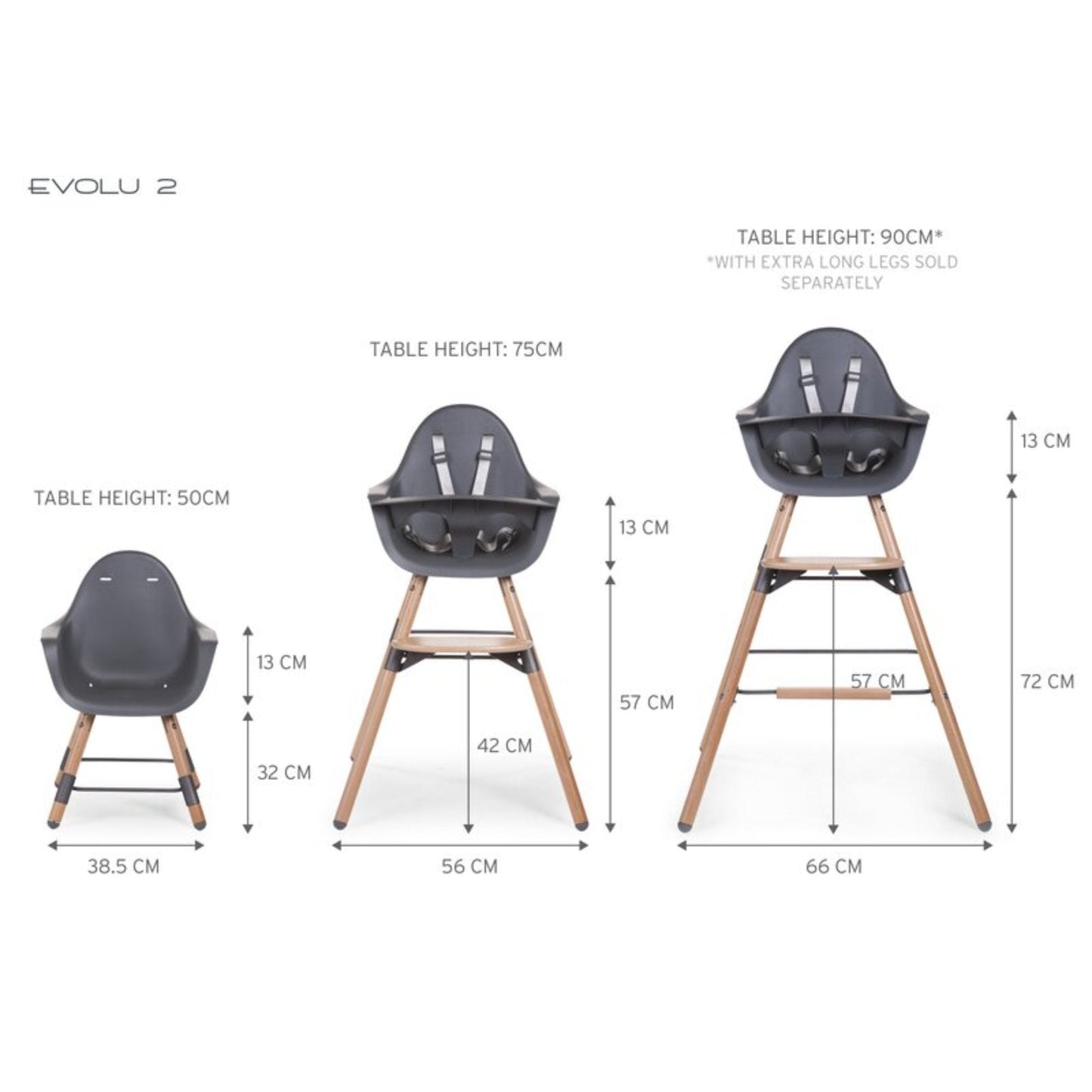 EVOLU 2 High Chair with Bumper (Child from 6 months to 6 years old) Belgian brand - NATURAL ANTHRACITE