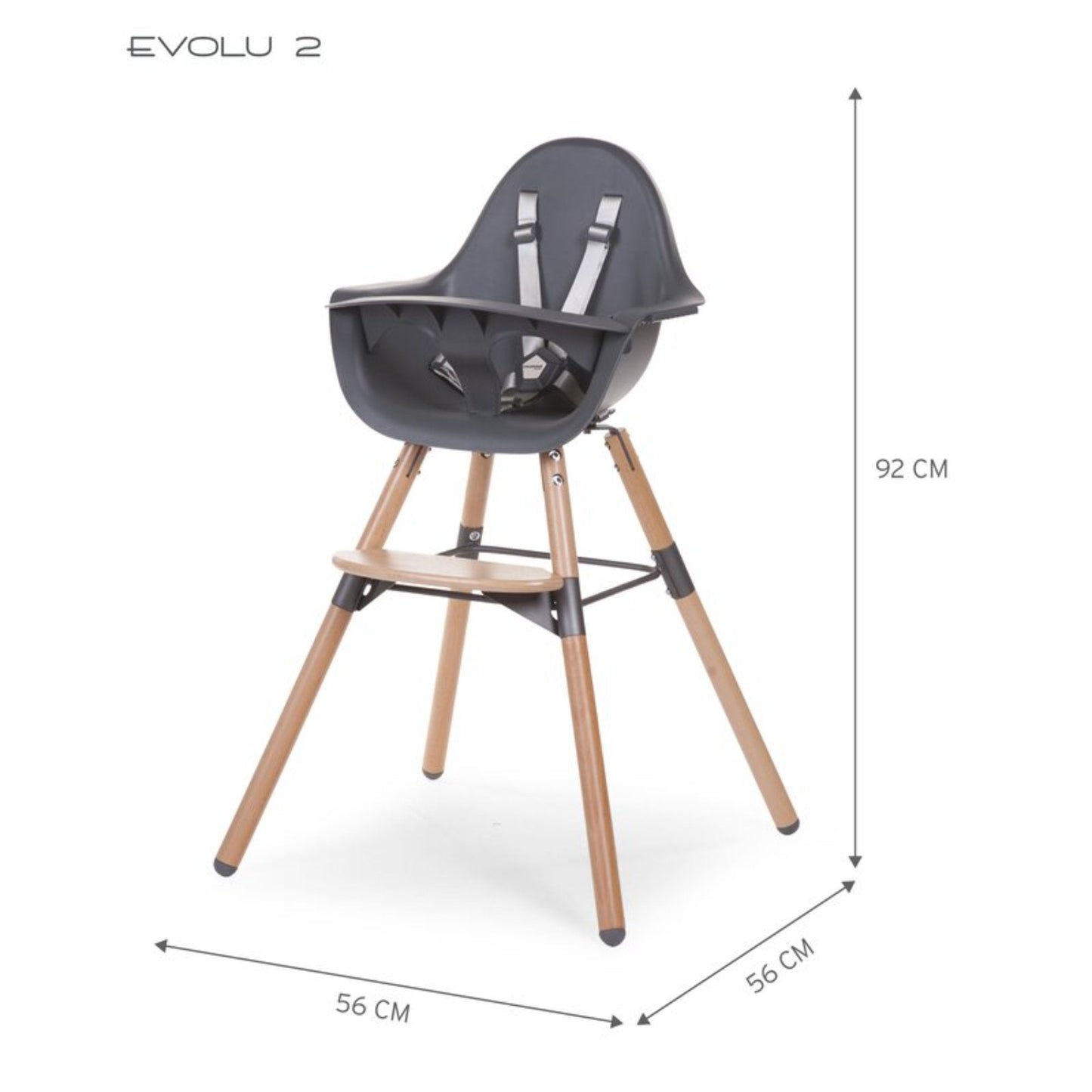 EVOLU 2 High Chair with Bumper (Child from 6 months to 6 years old) Belgian brand - NATURAL ANTHRACITE