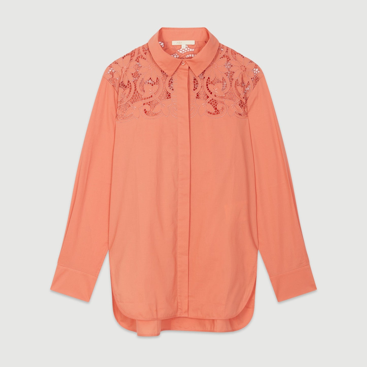 Shirt With Lace Yokes - Coral