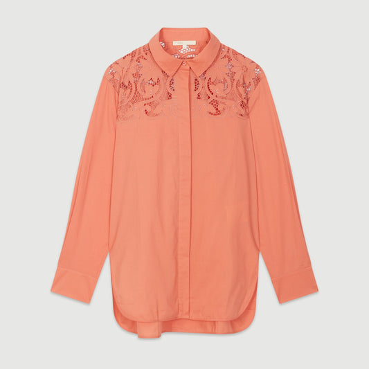 Shirt With Lace Yokes - Coral