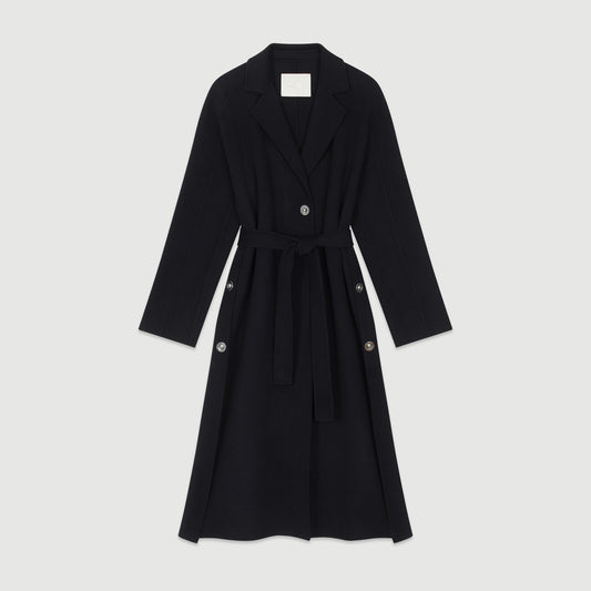 Double Face Coat With Belt - Navy
