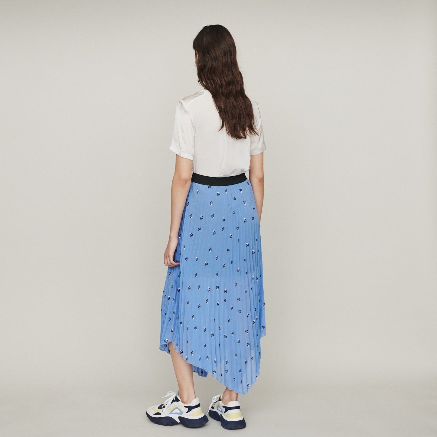 Pleated Skirt With Embroidery - Blue
