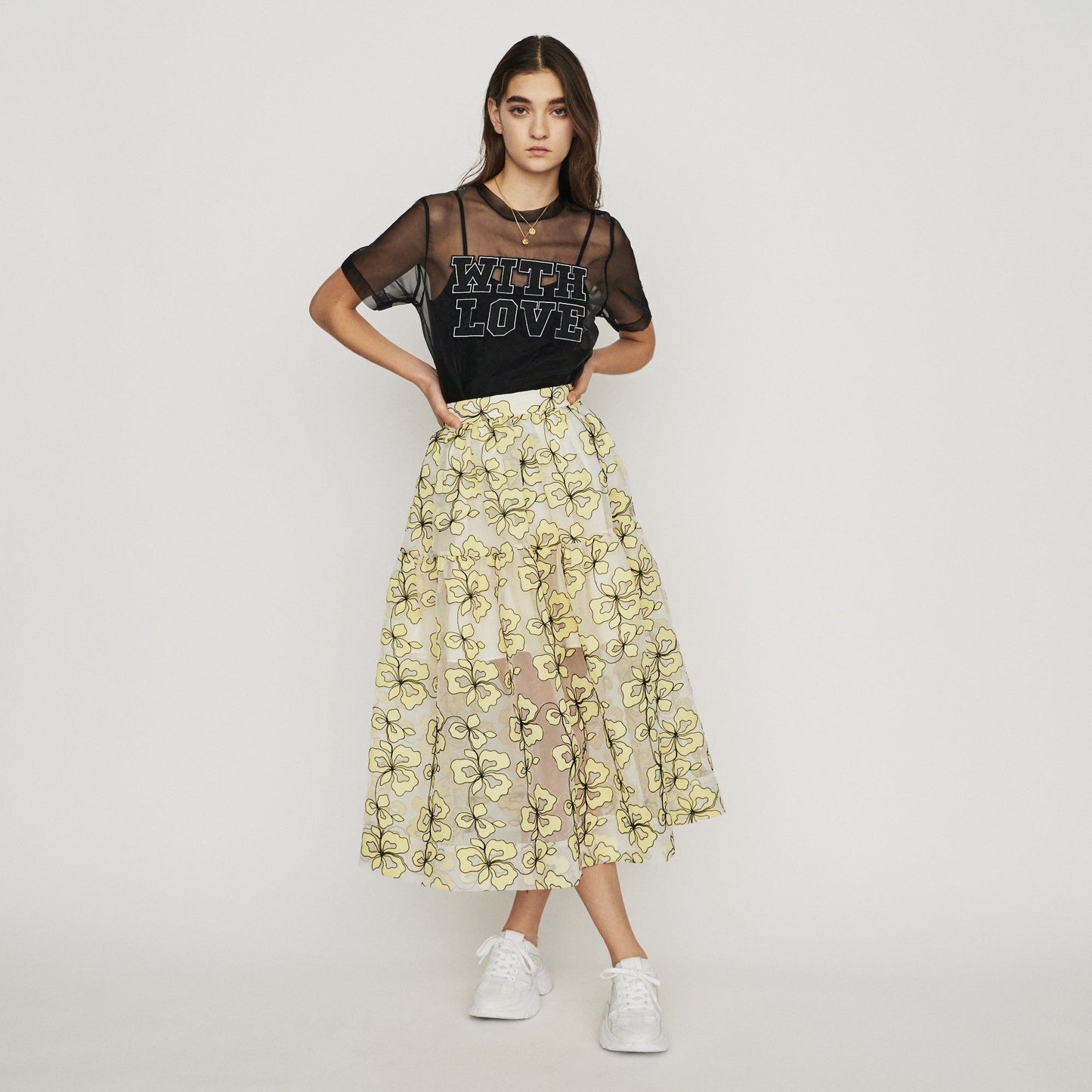 Organza Skirt With Flowers - Yellow