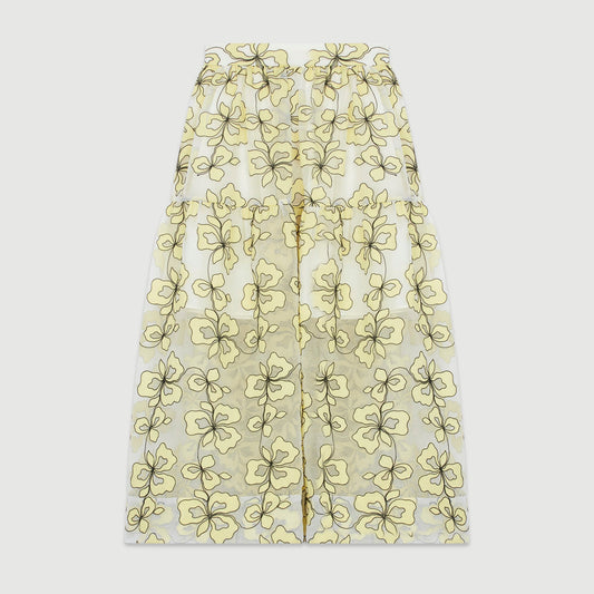 Organza Skirt With Flowers - Yellow