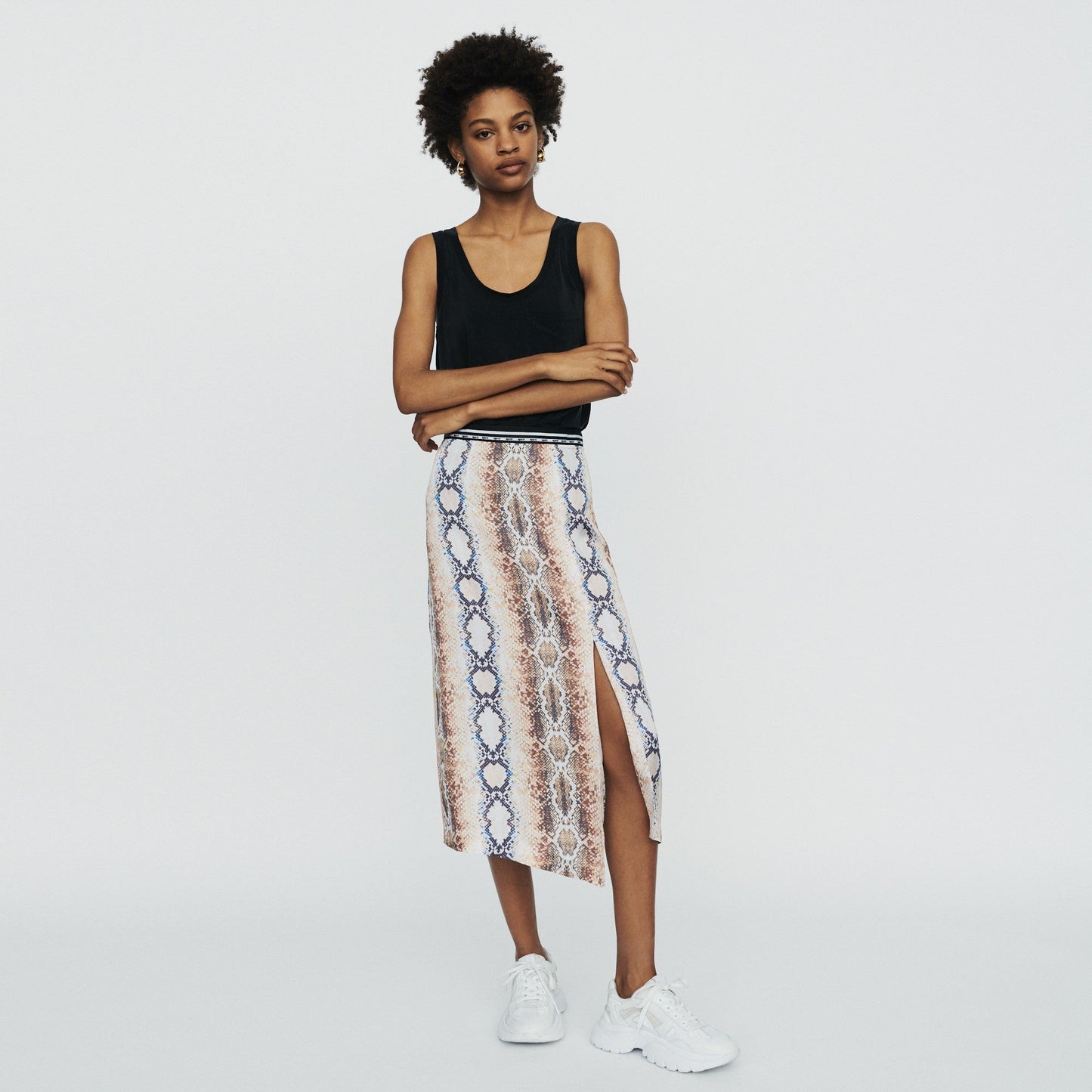 Snake Printed Skirt With Side Slit - Printed