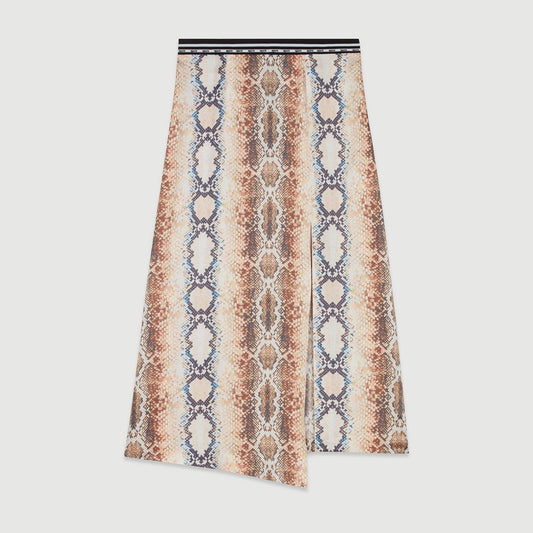 Snake Printed Skirt With Side Slit - Printed