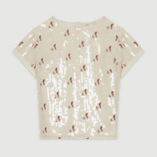 Sequins And Embroidery Top - Ecru