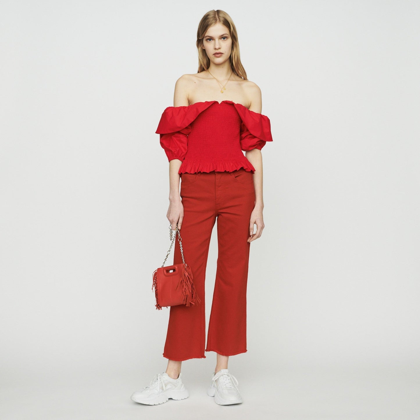 Smocked Top With Flounces - Red