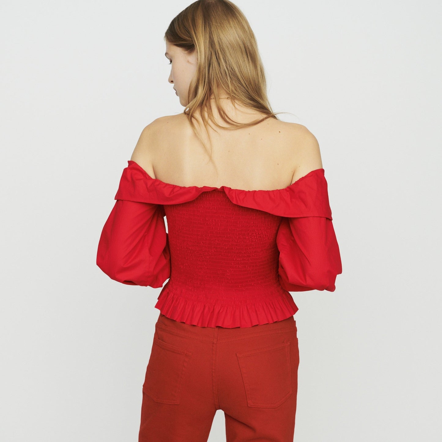 Smocked Top With Flounces - Red