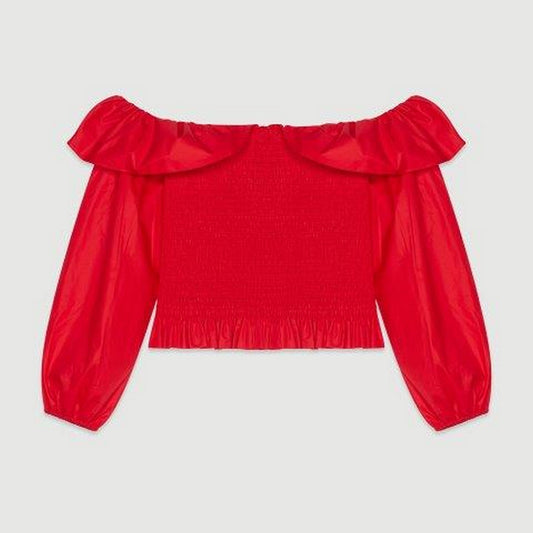 Smocked Top With Flounces - Red
