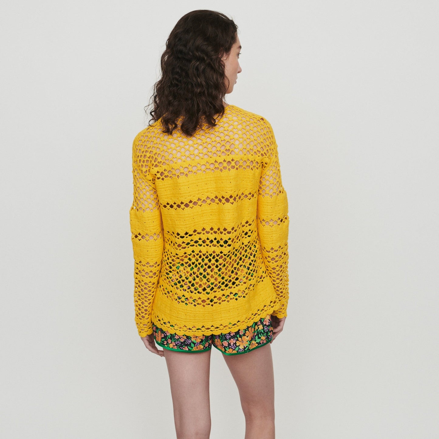 Long Sleeves Needlepoint Sweater - Yellow