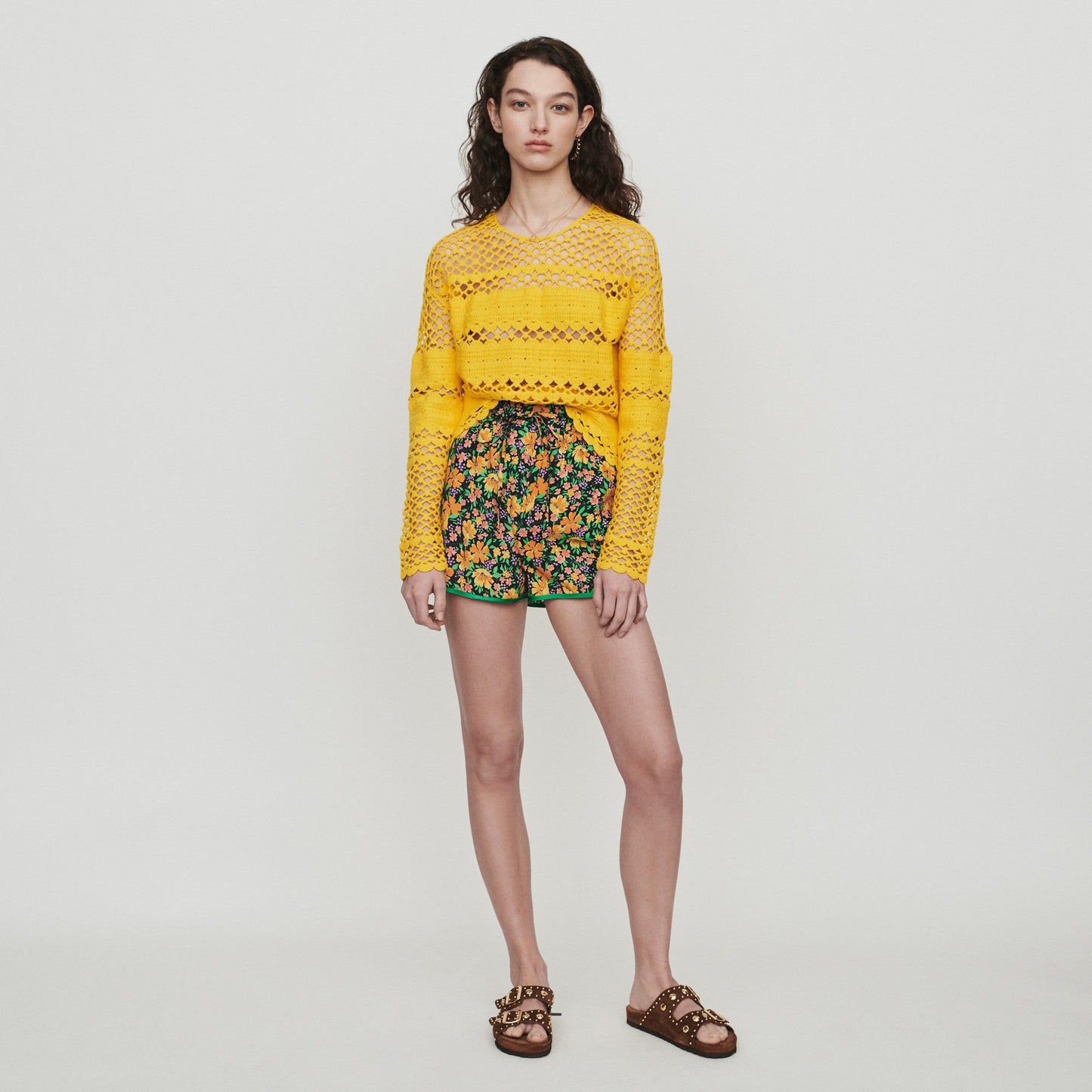 Long Sleeves Needlepoint Sweater - Yellow