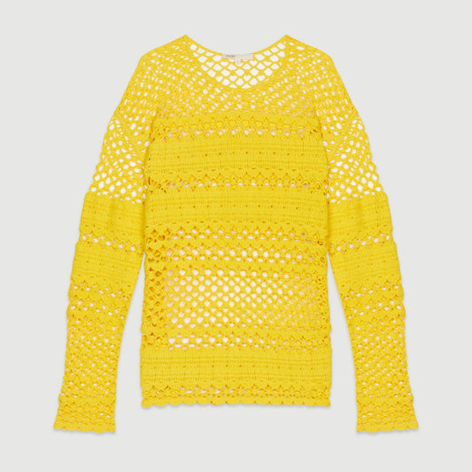 Long Sleeves Needlepoint Sweater - Yellow