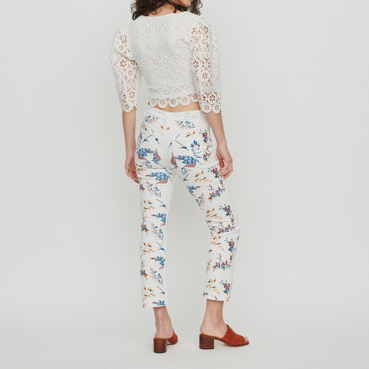 Jeans With All Over Flower Embroidery - Multico