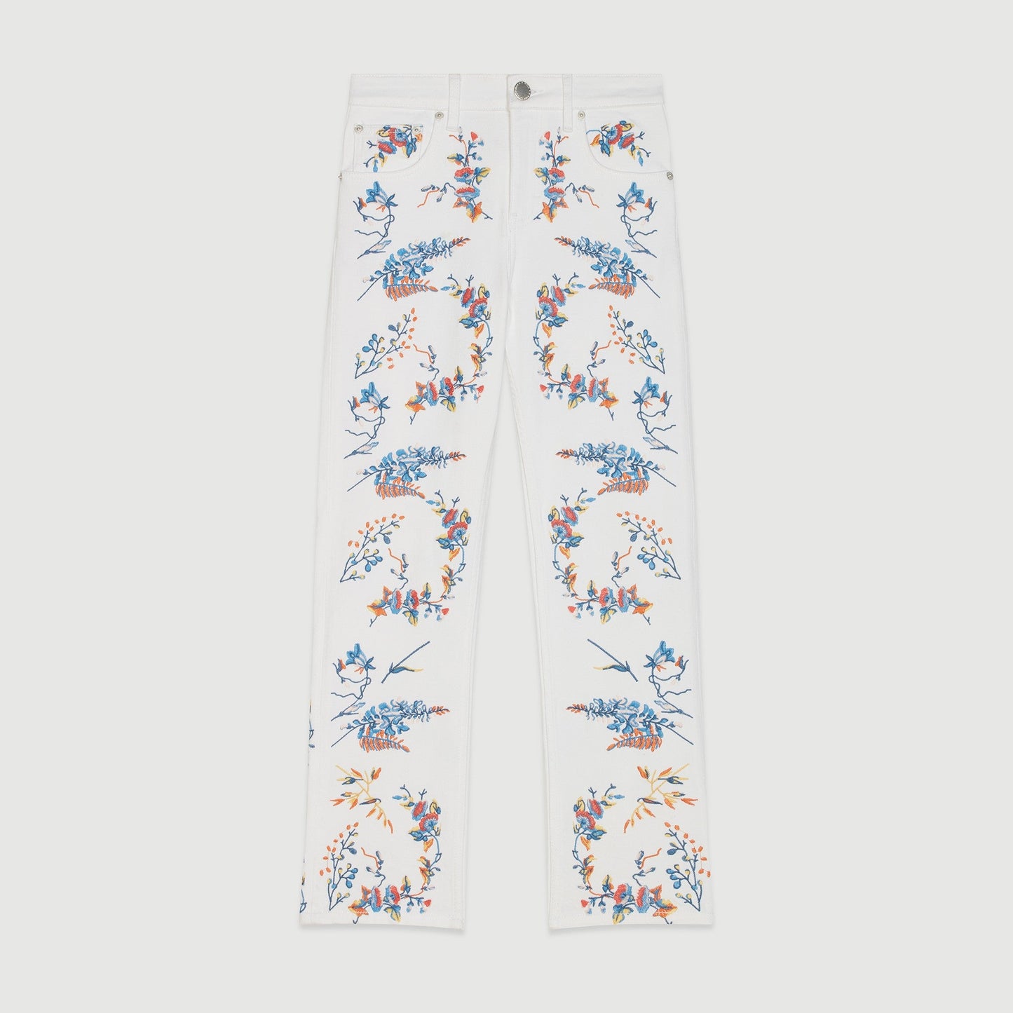 Jeans With All Over Flower Embroidery - Multico