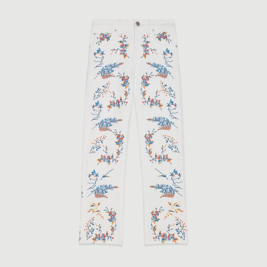 Jeans With All Over Flower Embroidery - Multico