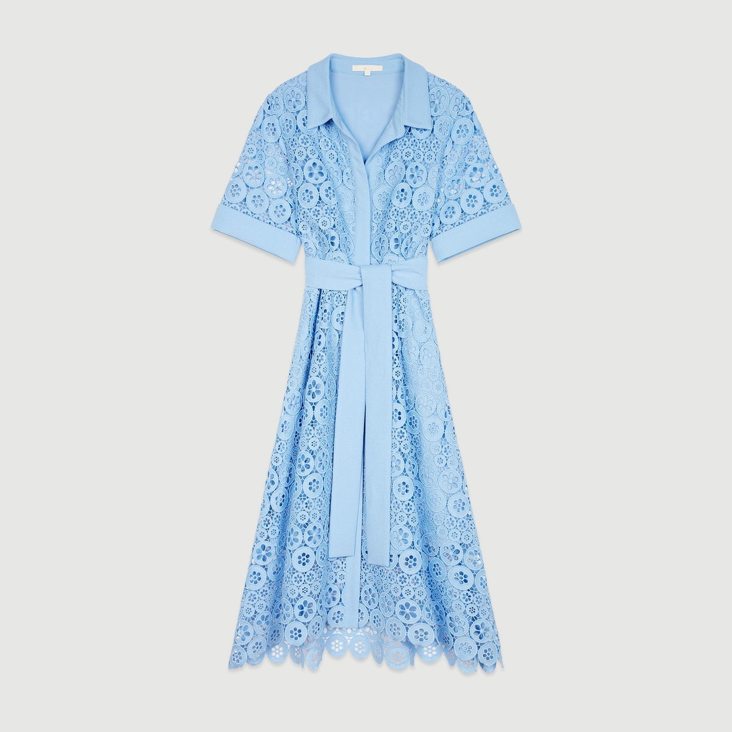 Short Sleeves Guipure Dress - Blue