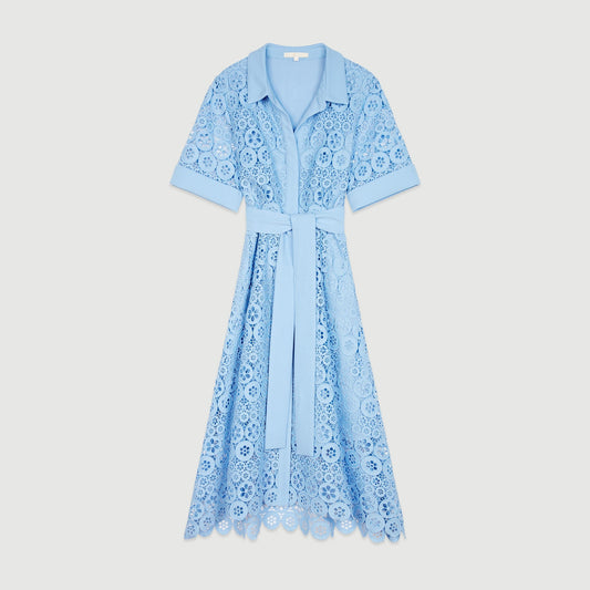 Short Sleeves Guipure Dress - Blue