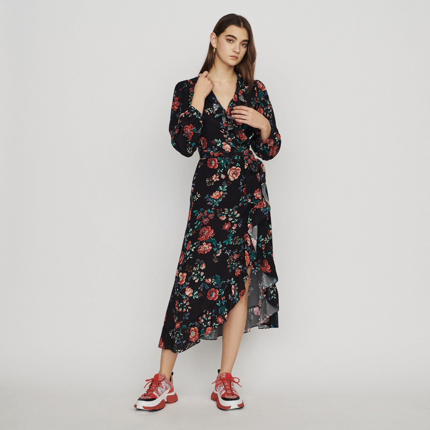 Long Dress With Roses Print - Printed