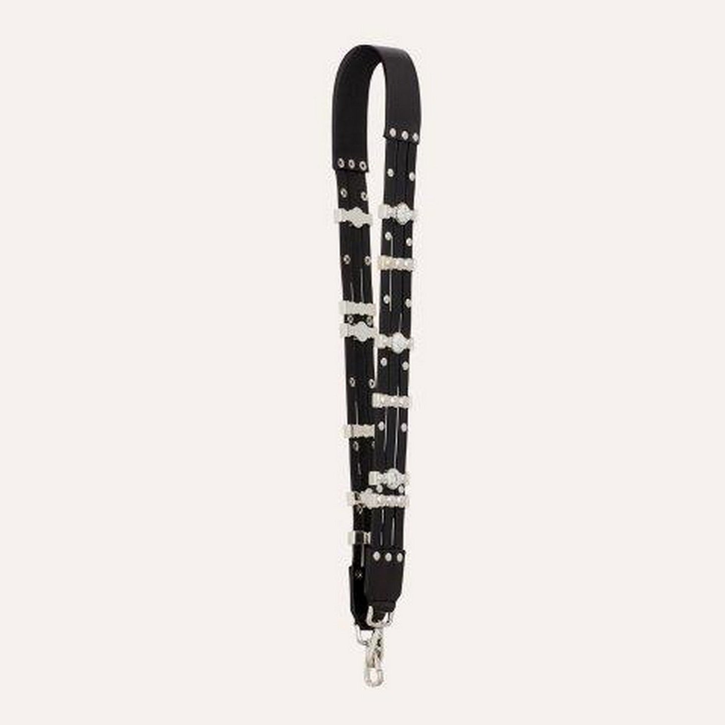 Leather Shoulder Strap With Stones - Black