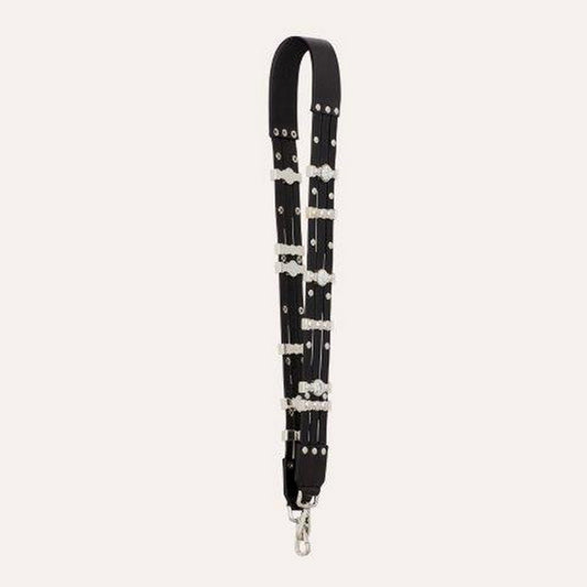 Leather Shoulder Strap With Stones - Black