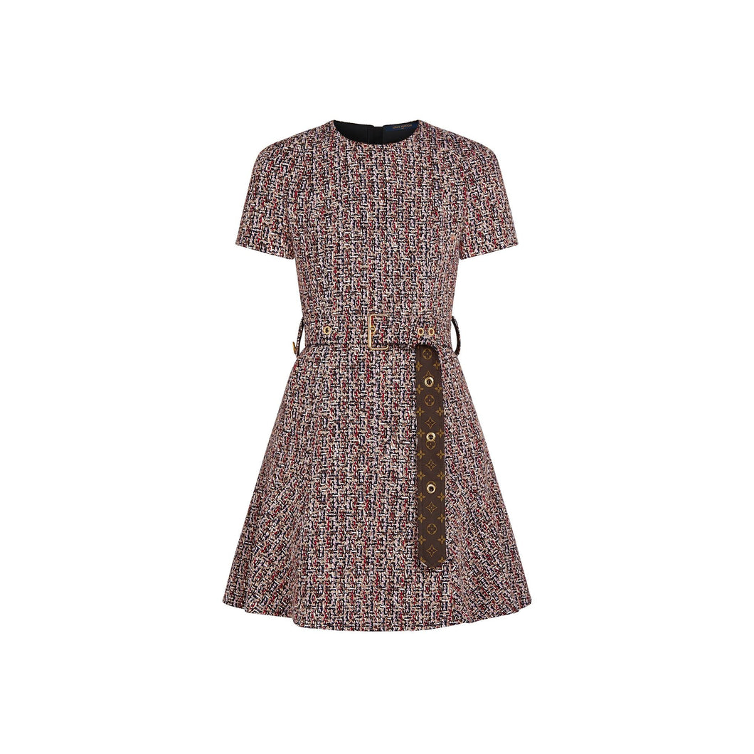 Belted Tweed Skater Dress